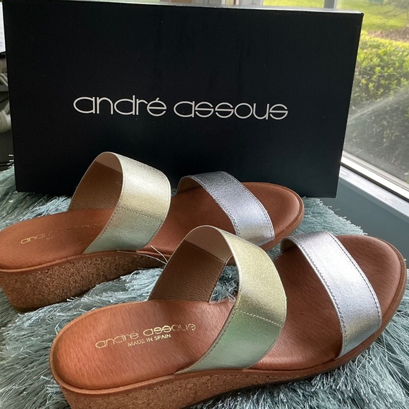 André Assous Gwenn Metallic Cork Wedges Size 8 M - Picture 1 of 11